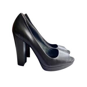 Ralph Lauren Leather Peep-Toe Pump Heels Brown